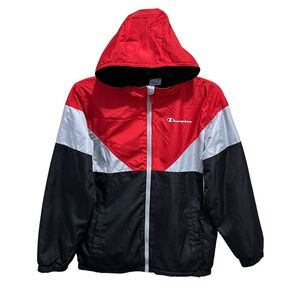 Champion Big Boys Size XL‎ (14/16) Windbreaker Jacket Red White Black Hooded NWT